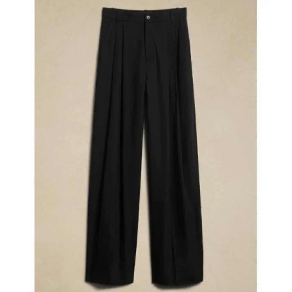 Banana Republic LENA Linen WIDE LEG Black PLEATED Pants Size 10 #629205 RT$140